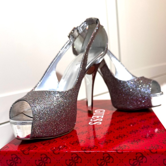 Guess Glittery Platform Slingback Sandals (Women's US 6.5 M/ fits like 7) - Picture 2 of 10